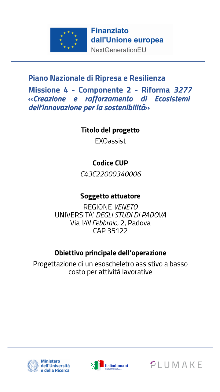 Plumake ottiene finanziamento per lo sviluppo di EXOassist – programma INEST